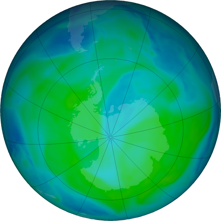 Antarctic ozone map for 01 January 2021